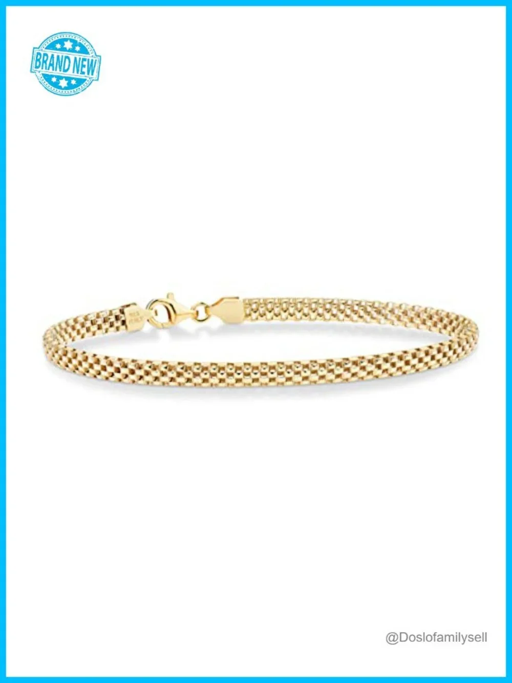 18K Gold Plated 925 Sterling Silver 4mm Mesh Link Chain Bracelet Lobster Clasp